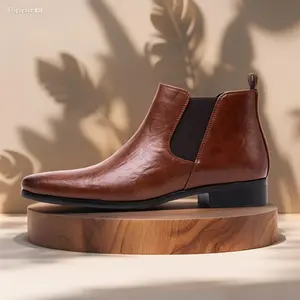 2206-Men's Stylish Chelsea Boots with Square Toe, Mid-Top Design, Retro Elastic Bandage for All-Weather Comfort and Fashion heel Walking Shoes Classic Rubber Footwear workboots Cowboyboots botas para hombres