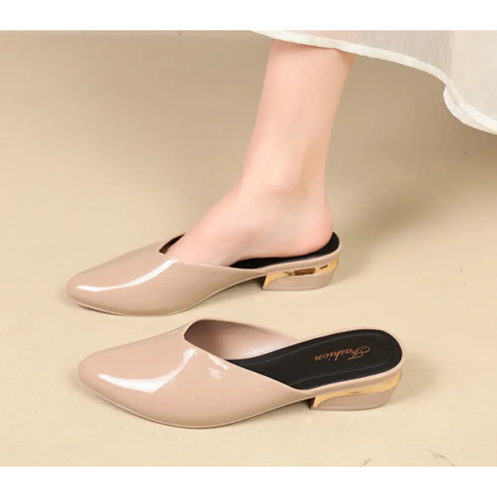Women's Elegant Pointed Toe Mules, Comfortable Block Heels with Long-Lasting Rubber Upper, Slip-On Shoe for Office & Parties, Comfortable Heels, Block Heel Mules