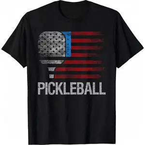 Cotton(pure) US Flag Pickleball Player Paddleball Lover T-Shirt