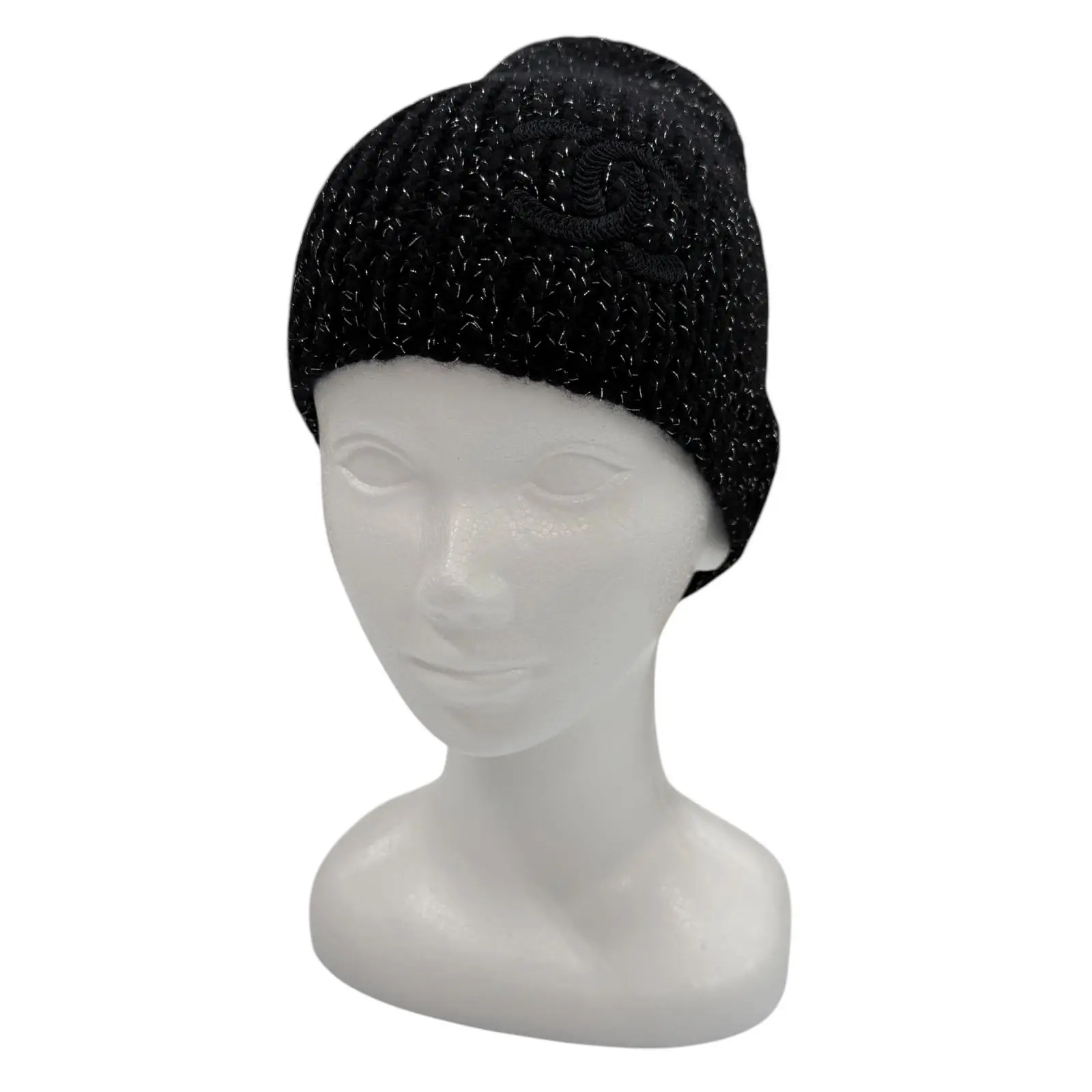 Pre-owned CHANEL Cashmere Small Leather Goods Coco Make Metallic Fiber Knit Cap
