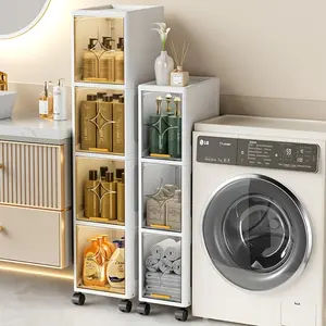 3/4-Tier Tall Narrow Plastic Storage Cabinet - Foldable, Stackable Organizer with Doors, Adjustable Shelves, Rolling Wheels, Space-Saving for Bathroom, Kitchen, Rental Spaces
