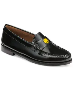 G.H.BASS Women's Black Leather Whitney Smiley Emoji Weejuns Loafer Flats