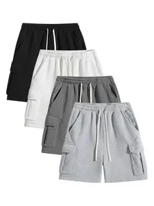 #FathersDayGift,4 Pack Men’s solid loose straight casual Cargo shorts,unisex Versatile Basic knit Plain sport shorts,Multi Pockets Hawaiian Beach shorts,Suitable For Daily wear,outdoor,vacation,summer Menswear,Please place an order according to size chart