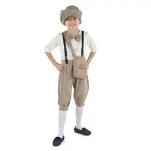 Dress Up America 1022-S Vintage Newsboy Jumpsuit Costume with Attached Suspenders Bowtie Hat & Bag, Small