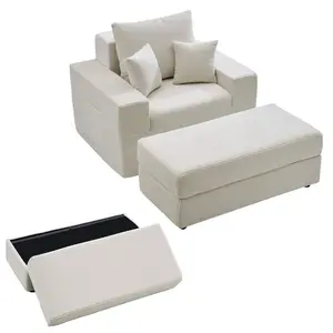 VEVOR Chaise Lounge Chair, 44 in Boneless Modular Chaise Lounge Indoor, Oversized Corduroy Reading Chair with Throw Pillows Armrests, Deep Seat Sofa Couch Sleeper for Living Room, Bedroom, Beige