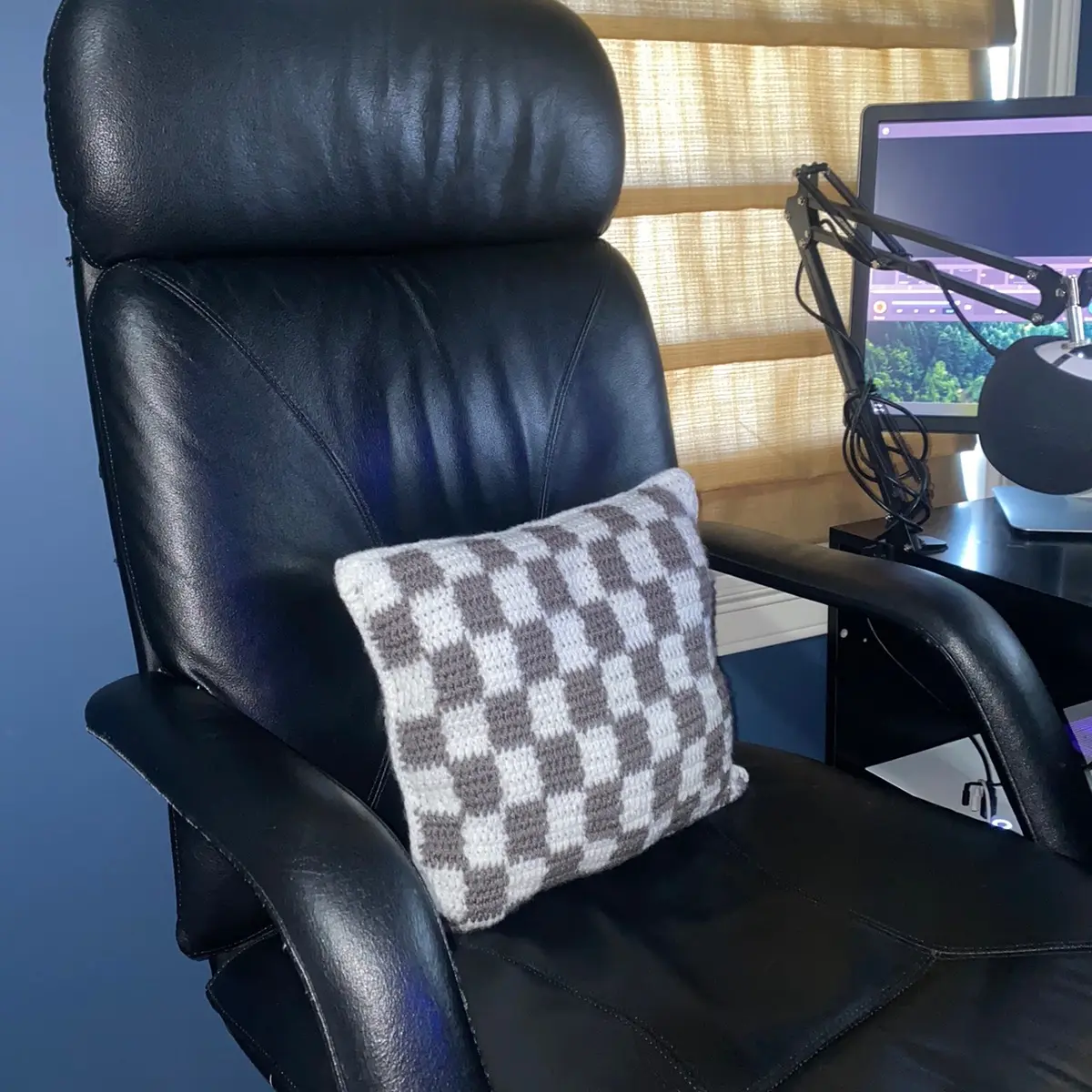 Crochet Checkered Throw Pillow