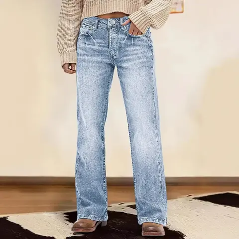 Women's 2026 New Retro Vintage High-Rise Narrow-Wide Leg Denim Jeans - Soft Stretch, Draped, Utility Pocket, Button, Plain, Bleached, Dark Wash, Preppy Work Commuting Bottoms, Halloween Wear, Hang Dry