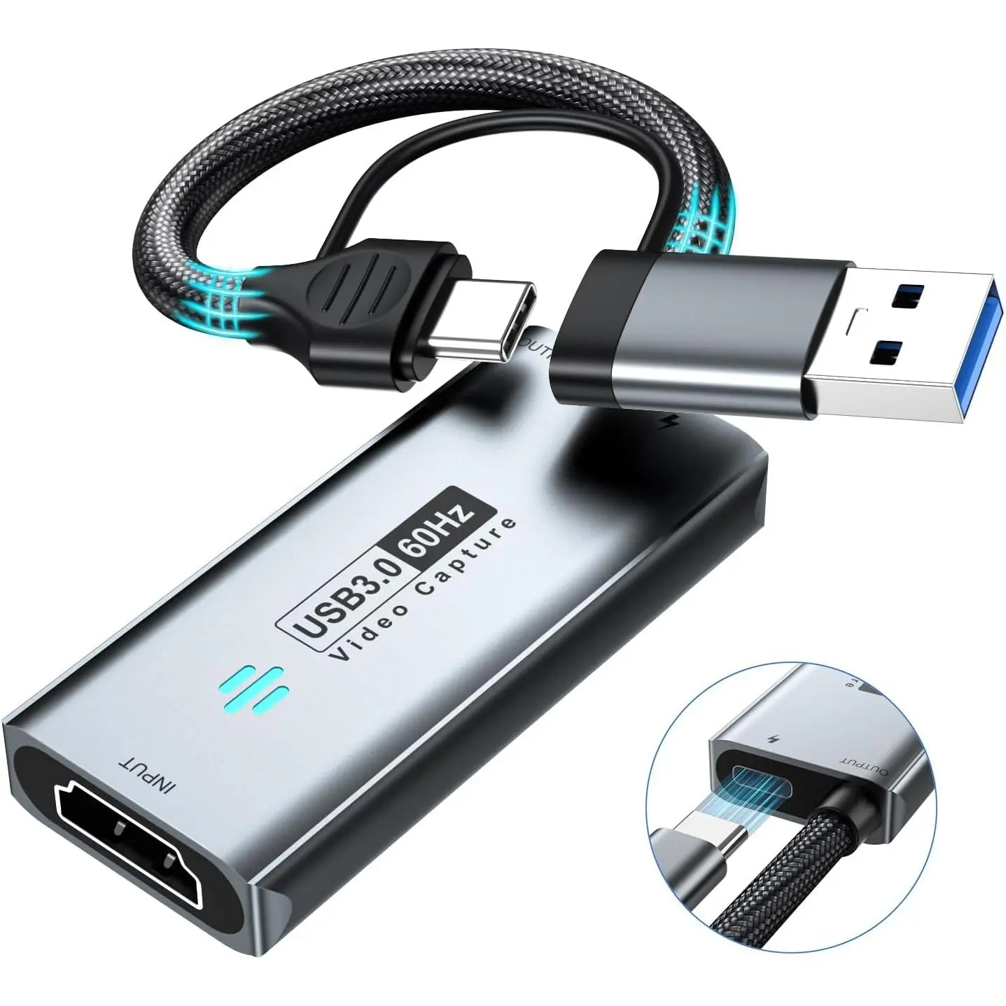 MS2130 Chip HDMI to USB-A/C Video Capture Card with 100W PD Power Charging, USB 3.0, 1440P 30fps/1080P 60fps, Manual & Accessories for Streaming, Gaming (Ideal for iPadOS 17+ Users)