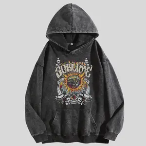 Vintage Sun Pattern Washed Hoodie, Oversized Menswear And Women Menswear Tops, Gym Pump Cover, Hip Hop Y2K Graphic Apparel, Gift for Fans