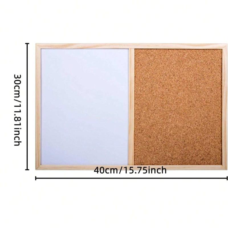 1pc Half Cork Board Half Whiteboard Bulletin Board, Pine Wood Frame, Classic Color, Hanging Multifunctional Design for School Office Home