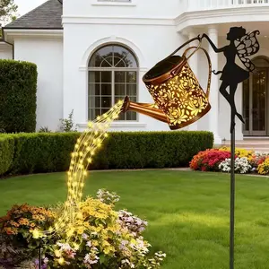 Fairy Garden Decor with Solar Watering Can & LED Light String Waterproof Hanging Lantern for Garden Patio Yard Pathway Plant Decoration