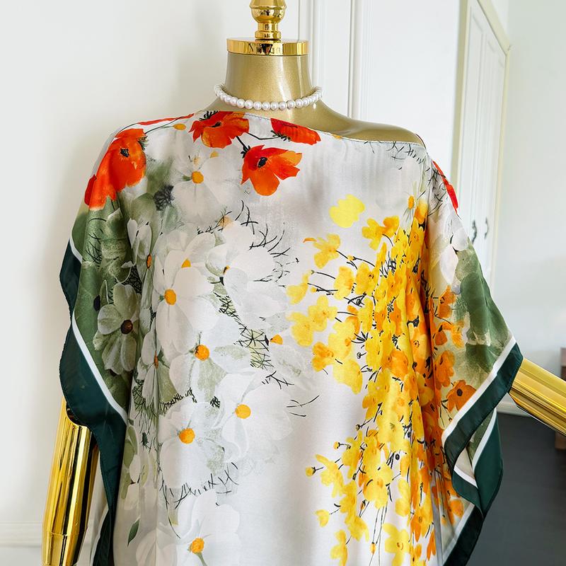 Women's Floral Print Moomoo & Scarf Set - Boho Casual Shawl Dress for Beach Vacation and Holiday Enjoyment, Ladies Clothes for All Seasons