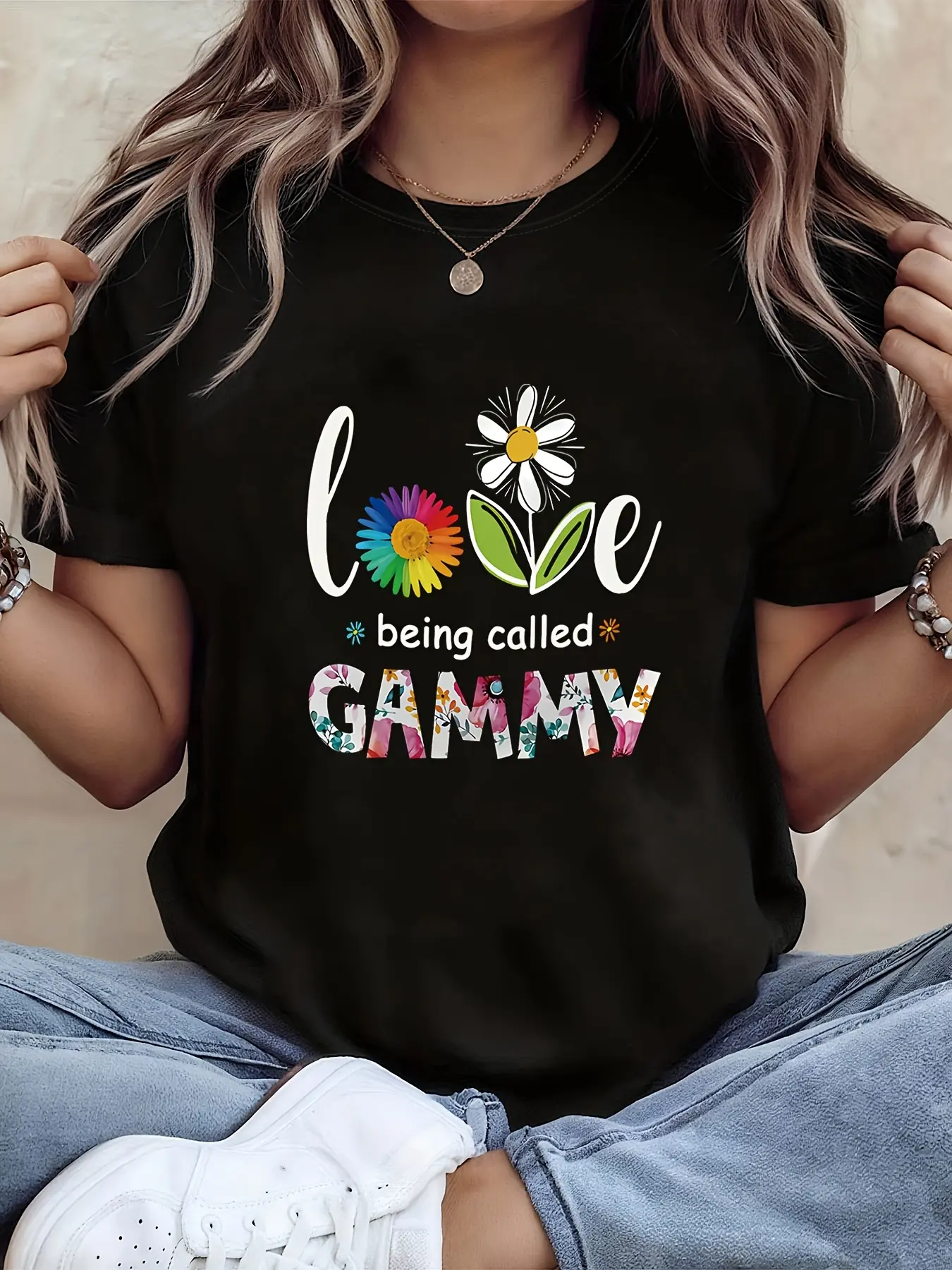 Plus Size, Women's Plus Size _GAMMY_ Grandma Lette unisex soft cotton short sleeve t shirt, vintage graphic casual tee for men women teens, perfect birthday holiday gift for camping travel gym daily street casual wear