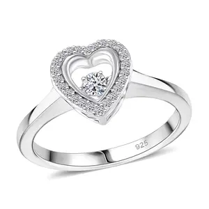 Luxuriant Lab Grown Diamond SI 0.20 ctw Heart Dancing Ring in Rhodium Over Sterling Silver Size 9 Christmas Gifts