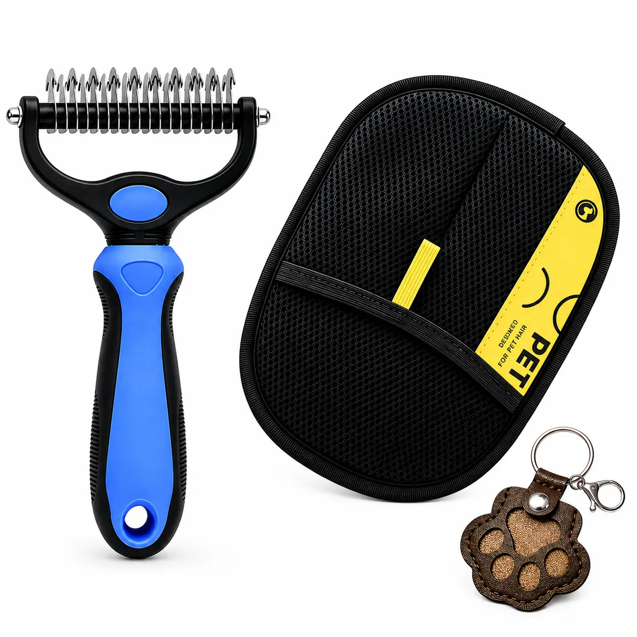 Upgraded Double-Sided Pet Grooming Brush for Dogs & Cats - 3-in-1 Hair Care Products, Universal Fit, Skin Safe Undercoat Rake, Tangle Remover, Floating Fur Deshedder, Painless Massage Tool for Long-Haired Fur Babies, Beauty/Hair Care Groomer, 3 Tools In O