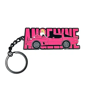 ANGELYNE Pink Corvette Keychain Billboard Queen Metal Enamel