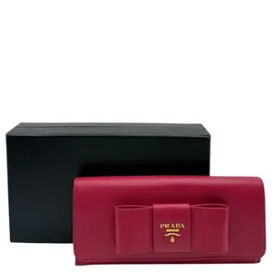 Pre-owned LEATHER Small Leather Goods PRADA SAFFIANO BOW CONTINENTAL FLAP WALLET PINK PEONIA