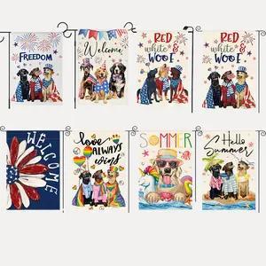 Custom Patriotic 4th of July Holidays Dogs Garden Flag Preppy Patriotic Hydrangea American Yard Art Outdoor Mailbox Welcome Decoration