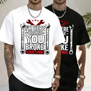 Men’s mechanical wrench tool graphic 100% cotton T-shirt, dark street style, TikTok 2025 trend, loose oversized urban workwear streetwear casual short sleeve, under $10 must-have, grunge rock aesthetic, urban edge style., Fashion, Top