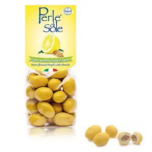 Perle di Sole Italian Lemon White Chocolate Covered Almonds Gourmet Dragee Candy Made in Italy Halal Certified Imported Italian Confetti (5.3 oz)