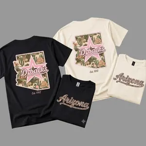Arizona D-backs Shirt, Pink Cactus Camo Star Graphic Tee, Country Western Desert Aesthetic T-Shirt, Est 1912 Unisex Clothing Map Menswear Crewneck Casual Shortsleeve Streetwear
