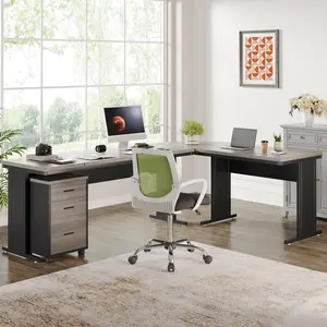 TRIBEWOOD 83 Inch L-Shaped Executive Desk with File Cabinet, Large L Shape Computer Desk with Drawers, Business Furniture Work Desk for Home Office