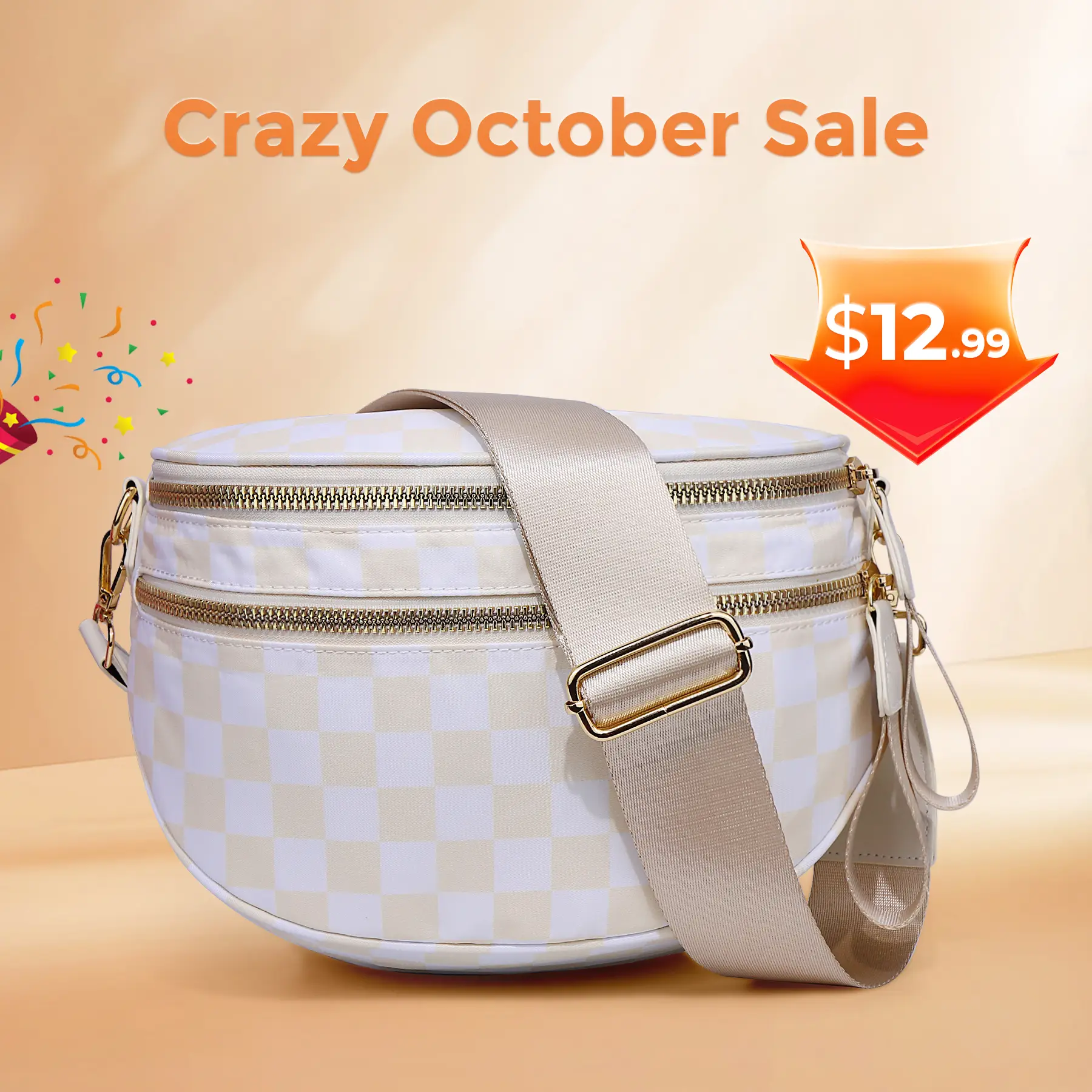 GAINSNS Black and White Nylon Bum Bag Plus Size Friendly Fanny Pack - new style Spacious Design for Essentials great gift belt bags crossbody versati