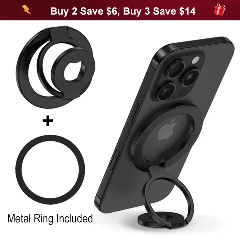Magnetic Phone Ring Holder Grip, 360° Rotation, Foldable MagSafe Stand, Two-Sided Magnetic Phone Kickstand, Phone Holder Car, Desk Phone Stand, Fit Magnetic Car Mount, Suitable for gyms, Free Magnetic Ring