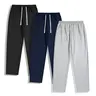 Men's Solid Gray 3-Piece Drawstring Knit H-Type Pants - Polyester Composite Soft Drape Fabric, All-Season, Loose Comfortable Fit, Casual Street Style, Motocross-Ready, Plus Sizes Available (Size S)