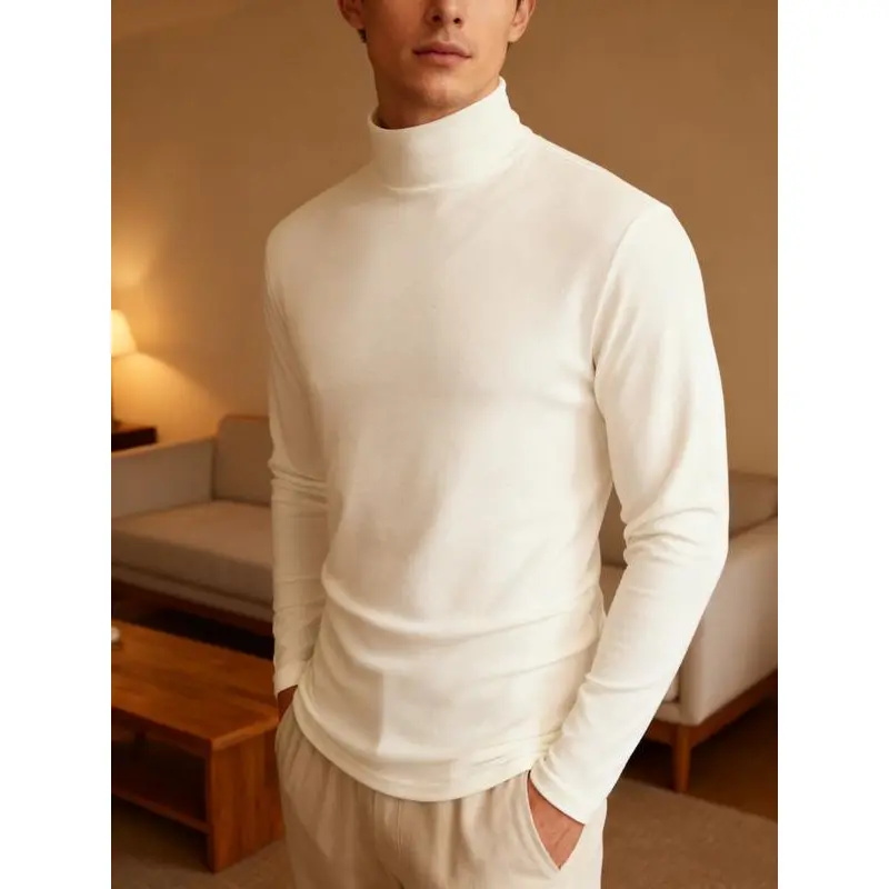 Men's Fake Collar Long Sleeve Turtleneck Shirt Lightweight Base Shirt Warm Pullover Sweater