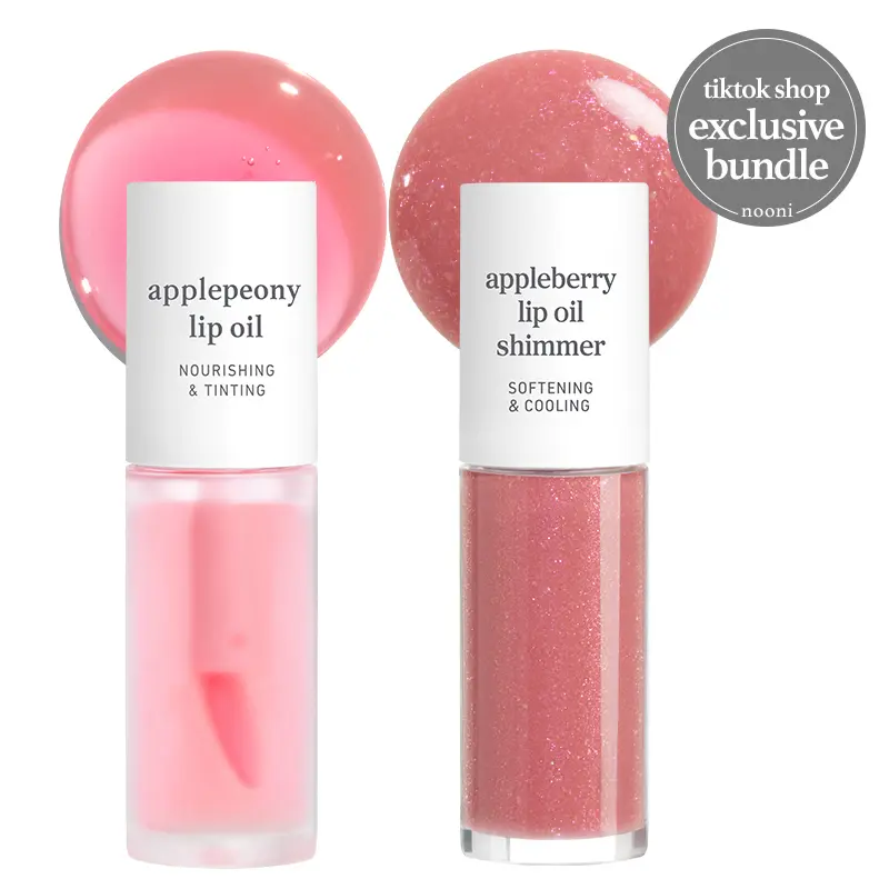 Nooni Korean Apple Shimmer Lip Oil + Lip Stain Bundle | Glossy Lip Stain, Tinting & Long Lasting, Moisturizing Lip Care, Hydrate Lipgloss Makeup Smooth Oil Moisture Glossy Hydrating  Plump Transfer-proof