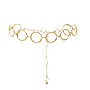 Women's Dangle Circle Waist Chain Gold-Tone 109cm Alloy Fashion Body Jewelry for Ladies