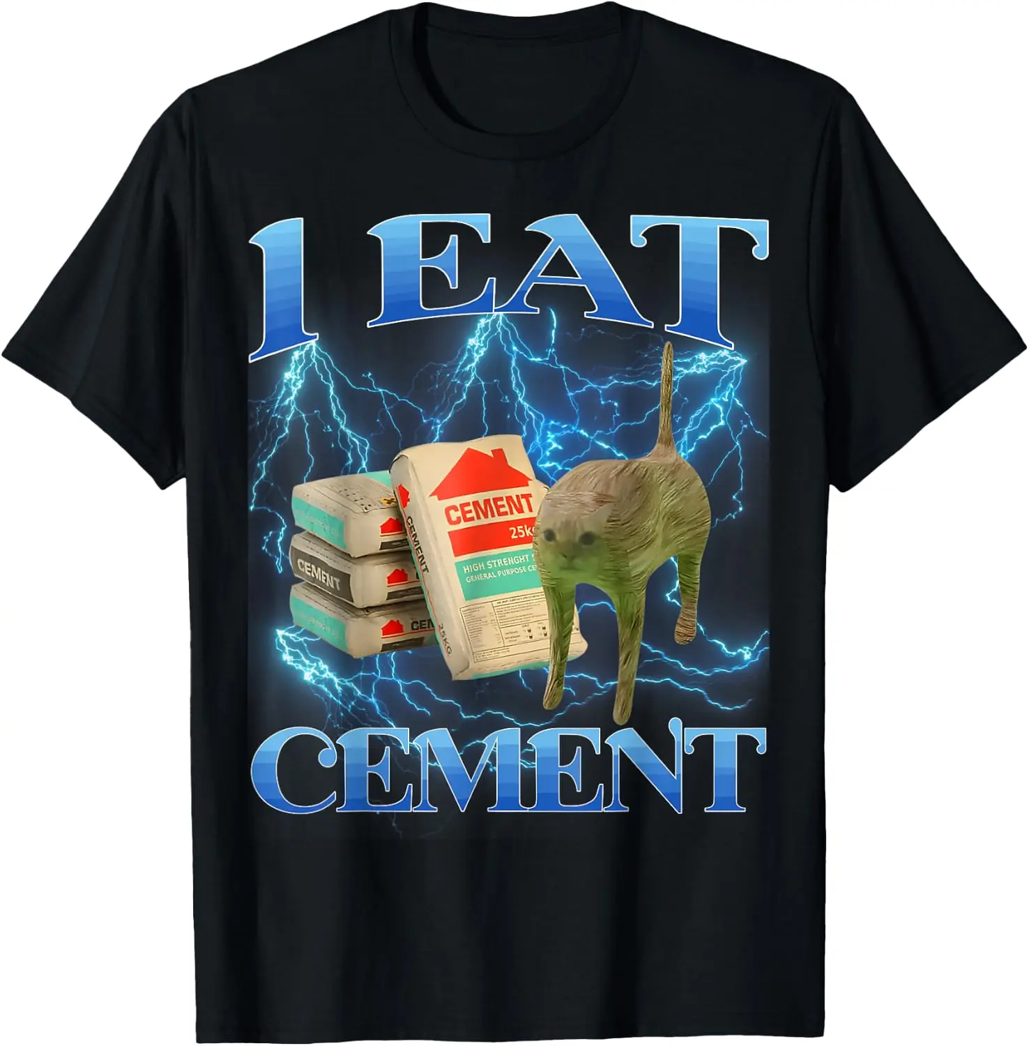 Funny I Eat Cement Cat Meme Graphic T‑Shirt, Viral Internet Joke Crew Neck Short‑Sleeve Top For Men Women Menswear
