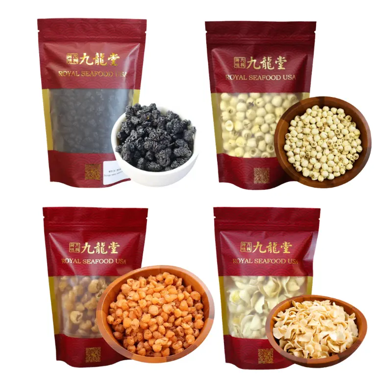Royal Seafood USA Mulberry, Lotus Seed, Longan & Lily Bulb Herbal Tea Combo 2 lb, Chinese dried fruits combo, 100% hand pick, Pack in USA