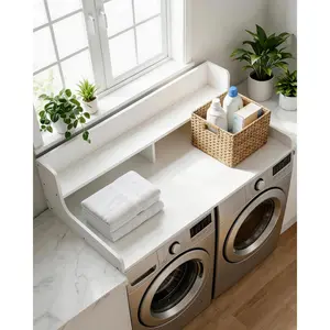 Wooden Laundry Shelf Leader for Washer and Dryer – 54" x 27.5" Countertop Organizer with 12" Edge Rails, Non-Slip Pads – Ideal Storage Solution for Laundry Room