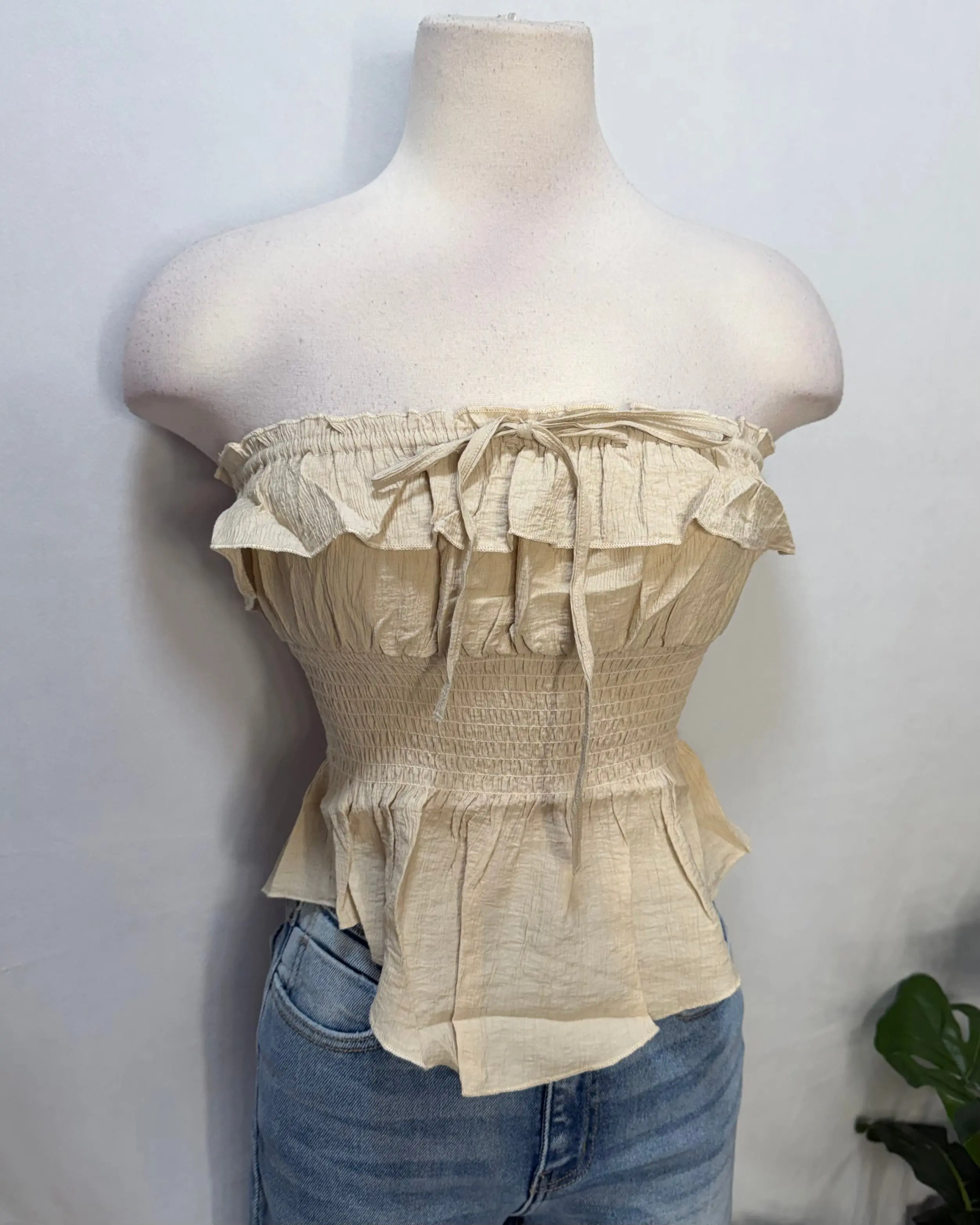 Adriana Smocked Tube Top (Stone)