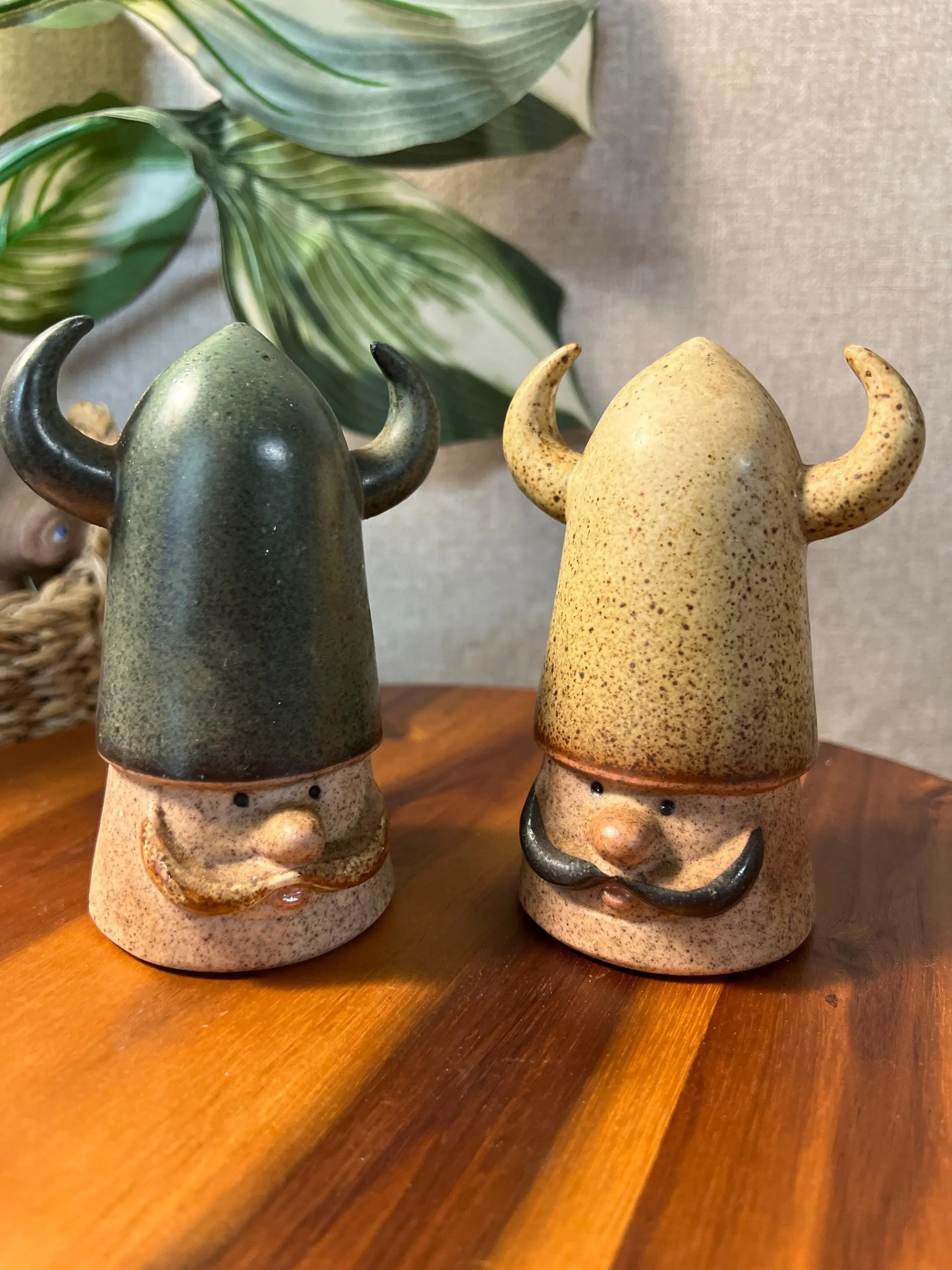 Vintage UTCI Made in Japan Viking Theme Salt and Pepper Shakers, 5" Tall Horned Pair, Kitchen Seasoning Utensils