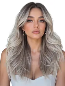 22 Inch Long Wavy Wig with Bangs, Elegant Synthetic Hairpiece for All Ages, Perfect for Daily Wear & Parties, Easy Maintenance, Loose Wave Wigs