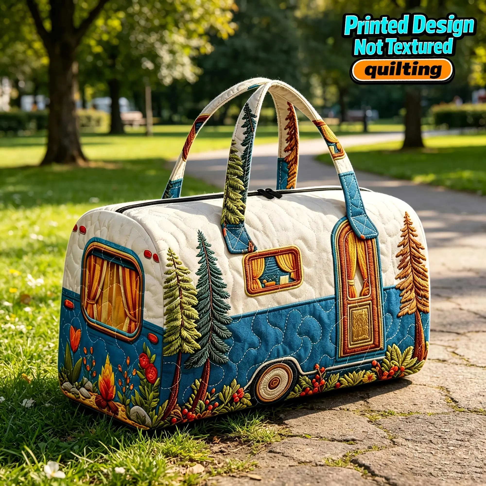Printed Design – Not Textured, Quilting Women's Large Capacity Travel Bag, Quilted Luggage Bag, Outdoor Travel Luggage Storage Bag, Fitness Yoga Bag, 2D Flat