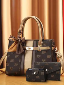 Women's Elegant Letter Pattern Handbag & Crossbody Bag & Wallet, Fashionable PU Leather Bag Set for Daily Use, Casual Trendy Versatile High-quality Daily Commuting Bag