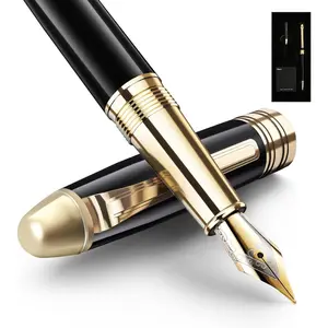 Luxury Fountain Pen  Set For Writing Smooth, Fine Nib, Includes Refillable Ink Converter &10 Black 3.4mm Ink Cartridges Metal Pen,Journaling Fancy Pen