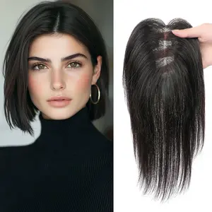 Vasilia Hair Toppers for Women Real Human Hair 10inch Hair Toppers for Women with Thinning Hair Near Black Hair Topper for Women Human Hair Clip in Hair Pieces for Women Breathable Swiss Base