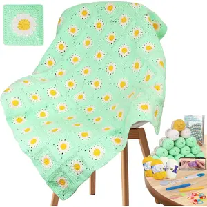 Crochet Blanket Kit for Beginners, -in- Granny Square Blanket Kit with Step-by-Step Video &  Yarns - Master Granny Square Crocheting Easily, Ideal  for Craft Lovers (Aqua Green)