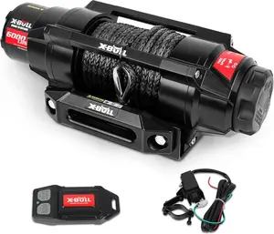 X-BULL 6000LBS IP68 Waterproof Electric Winch Boat Trailer Winch with 2 in 1 Wireless Remote Synthetic Rope 1/4 in x49.8ft Hook Automatic Braking Powersports Off Road