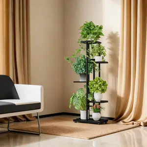 CUGBO 5-Tier Rectangular Metal Plant Stand, 5-Layer Shelf with Corrosion-Resistant Rust-Proof Build, Lightweight Organizer for 6 Pots, Ideal for Balcony, Living Room Corner, Rectangular Shape