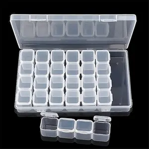 Small Clear Diamond Painting Storage Box Container with 28 Mini Compartments for Grid Mosaic Kit Transparent Plastic Organizer