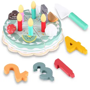 HEELWIRE Birthday Cake Toy Set for Kids Pretend Food Play Toy, 24PCS Wooden Party Set for Children Spark Your Toddler's Imagination.