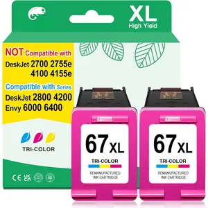 67XL Color Ink Cartridges for  67 Color Ink  for Deskjet 2800e 2855e 2827e 2842e 2852e 2700 2755e 2742e 4255e 4227e Envy 6455e 6055e 6000 for HP67 Tricolor Replacement (2 Pack)