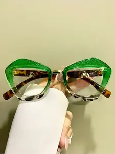 Trendy Cat Eye Glasses, Fashion Patchwork Leopard Pattern Eyeglasses for Men and Women, Metal Hinged PC Lenses, Trending Glasses