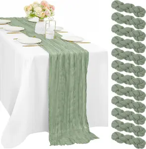 12 Pcs 10FT Sage Green Cheesecloth Table Runner 35 x 120 Inches Long Runner for Tables Gauze Fabric Boho Table Runner Decoration Rustic Sheer Runner for Wedding Baby Shower Birthday Party (Sage Green)
